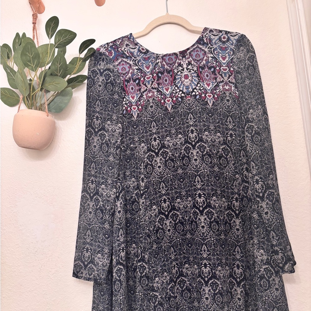 Ecote Navy and Purple Patterned Mini Dress
